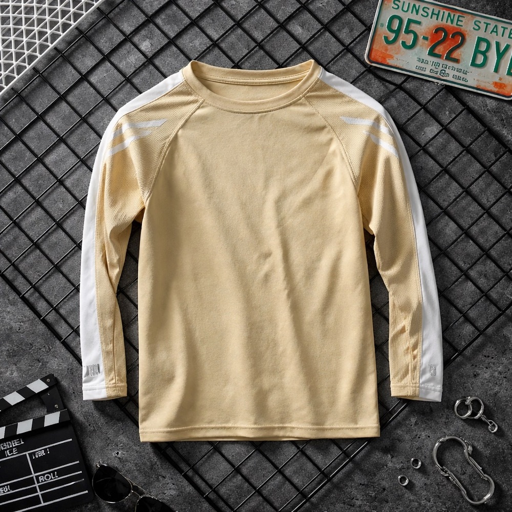 Kids Tan and White Long Sleeve Shirt